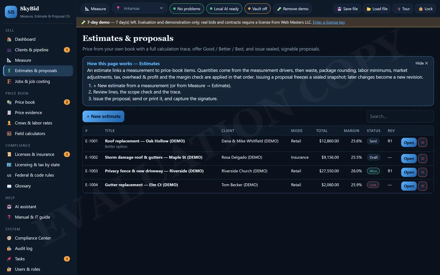 SkyBid: Estimates & proposals (demo data)