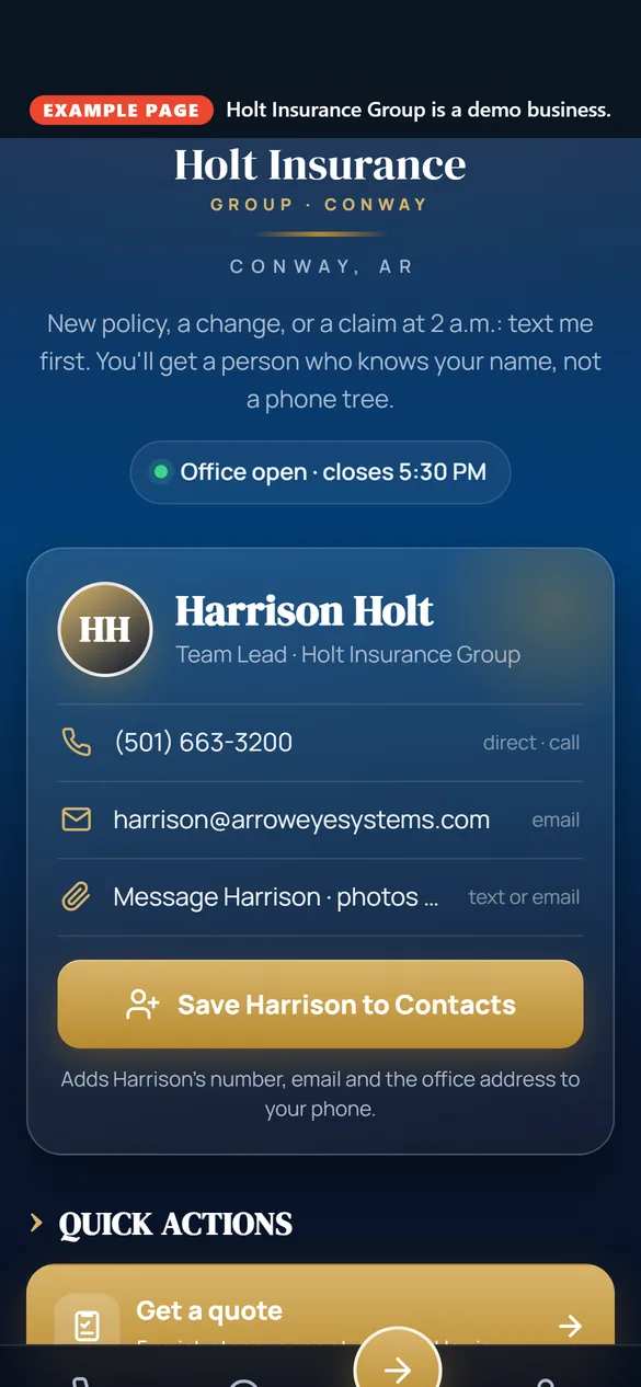 Example insurance team page